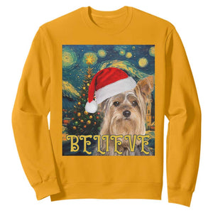 Funny Xmas Yorkshire Sweatshirt Believe Christmas Starry Night Dog Lover TS09 Gold Print Your Wear