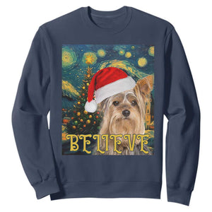 Funny Xmas Yorkshire Sweatshirt Believe Christmas Starry Night Dog Lover TS09 Navy Print Your Wear