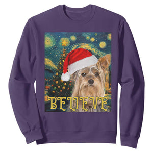 Funny Xmas Yorkshire Sweatshirt Believe Christmas Starry Night Dog Lover TS09 Purple Print Your Wear