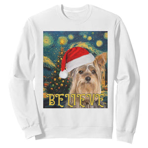 Funny Xmas Yorkshire Sweatshirt Believe Christmas Starry Night Dog Lover TS09 White Print Your Wear