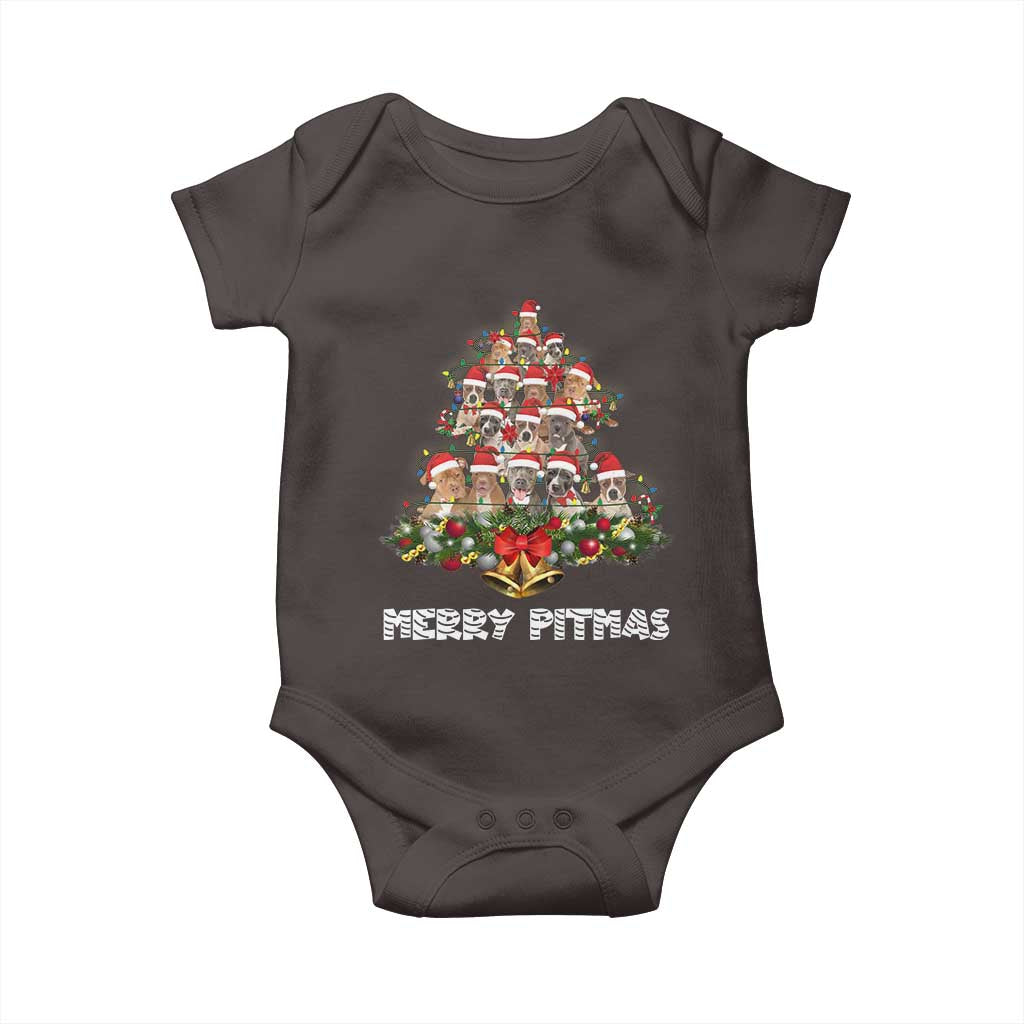 Funny Xmas Pitbull Baby Onesie Merry Pitmas Christmas Tree Dog Lover TS09 Dark Chocolate Print Your Wear