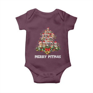Funny Xmas Pitbull Baby Onesie Merry Pitmas Christmas Tree Dog Lover TS09 Maroon Print Your Wear