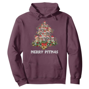 Funny Xmas Pitbull Hoodie Merry Pitmas Christmas Tree Dog Lover TS09 Maroon Print Your Wear