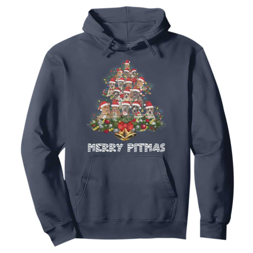 Funny Xmas Pitbull Hoodie Merry Pitmas Christmas Tree Dog Lover TS09 Navy Print Your Wear