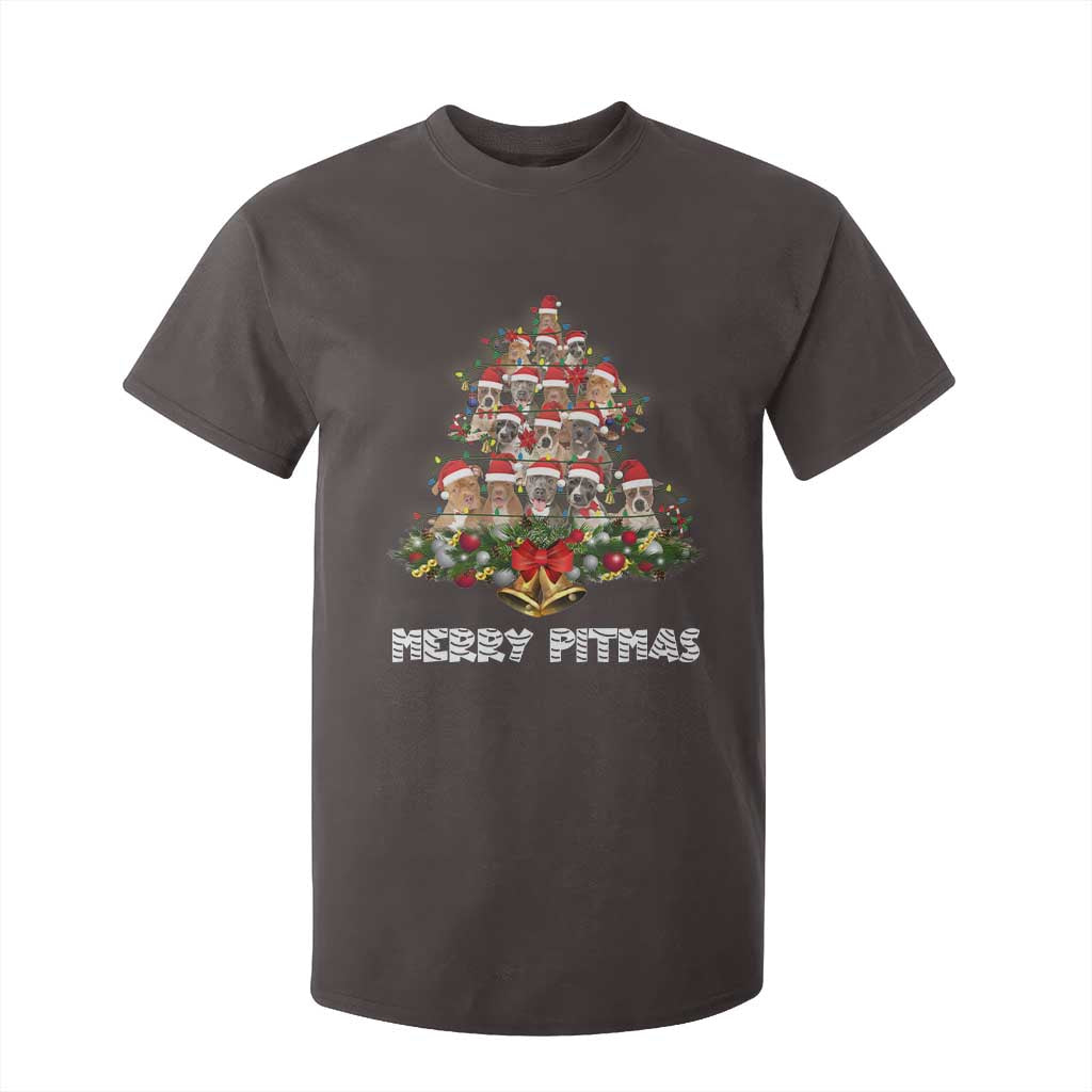 Funny Xmas Pitbull T Shirt For Kid Merry Pitmas Christmas Tree Dog Lover TS09 Dark Chocolate Print Your Wear