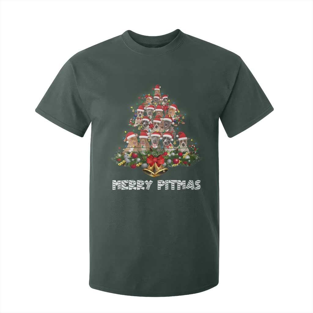 Funny Xmas Pitbull T Shirt For Kid Merry Pitmas Christmas Tree Dog Lover TS09 Dark Forest Green Print Your Wear