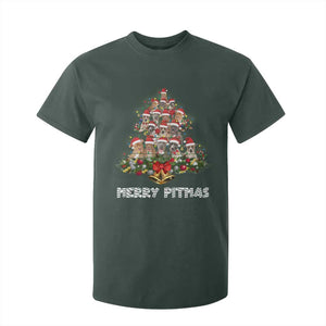 Funny Xmas Pitbull T Shirt For Kid Merry Pitmas Christmas Tree Dog Lover TS09 Dark Forest Green Print Your Wear