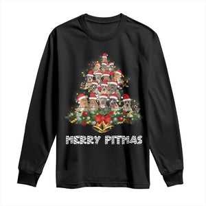 Funny Xmas Pitbull Long Sleeve Shirt Merry Pitmas Christmas Tree Dog Lover TS09 Black Print Your Wear