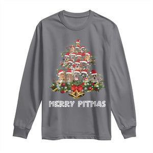 Funny Xmas Pitbull Long Sleeve Shirt Merry Pitmas Christmas Tree Dog Lover TS09 Charcoal Print Your Wear