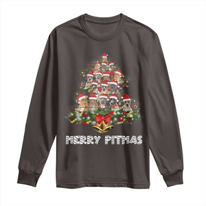 Funny Xmas Pitbull Long Sleeve Shirt Merry Pitmas Christmas Tree Dog Lover TS09 Dark Chocolate Print Your Wear