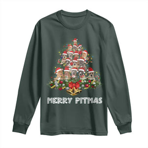 Funny Xmas Pitbull Long Sleeve Shirt Merry Pitmas Christmas Tree Dog Lover TS09 Dark Forest Green Print Your Wear