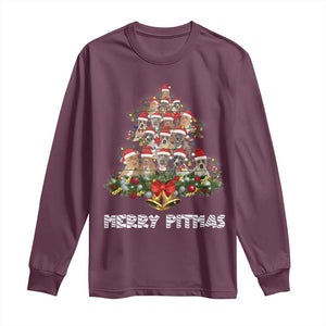 Funny Xmas Pitbull Long Sleeve Shirt Merry Pitmas Christmas Tree Dog Lover TS09 Maroon Print Your Wear