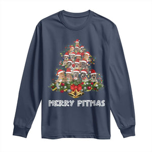 Funny Xmas Pitbull Long Sleeve Shirt Merry Pitmas Christmas Tree Dog Lover TS09 Navy Print Your Wear