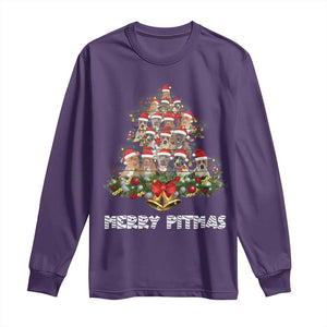 Funny Xmas Pitbull Long Sleeve Shirt Merry Pitmas Christmas Tree Dog Lover TS09 Purple Print Your Wear