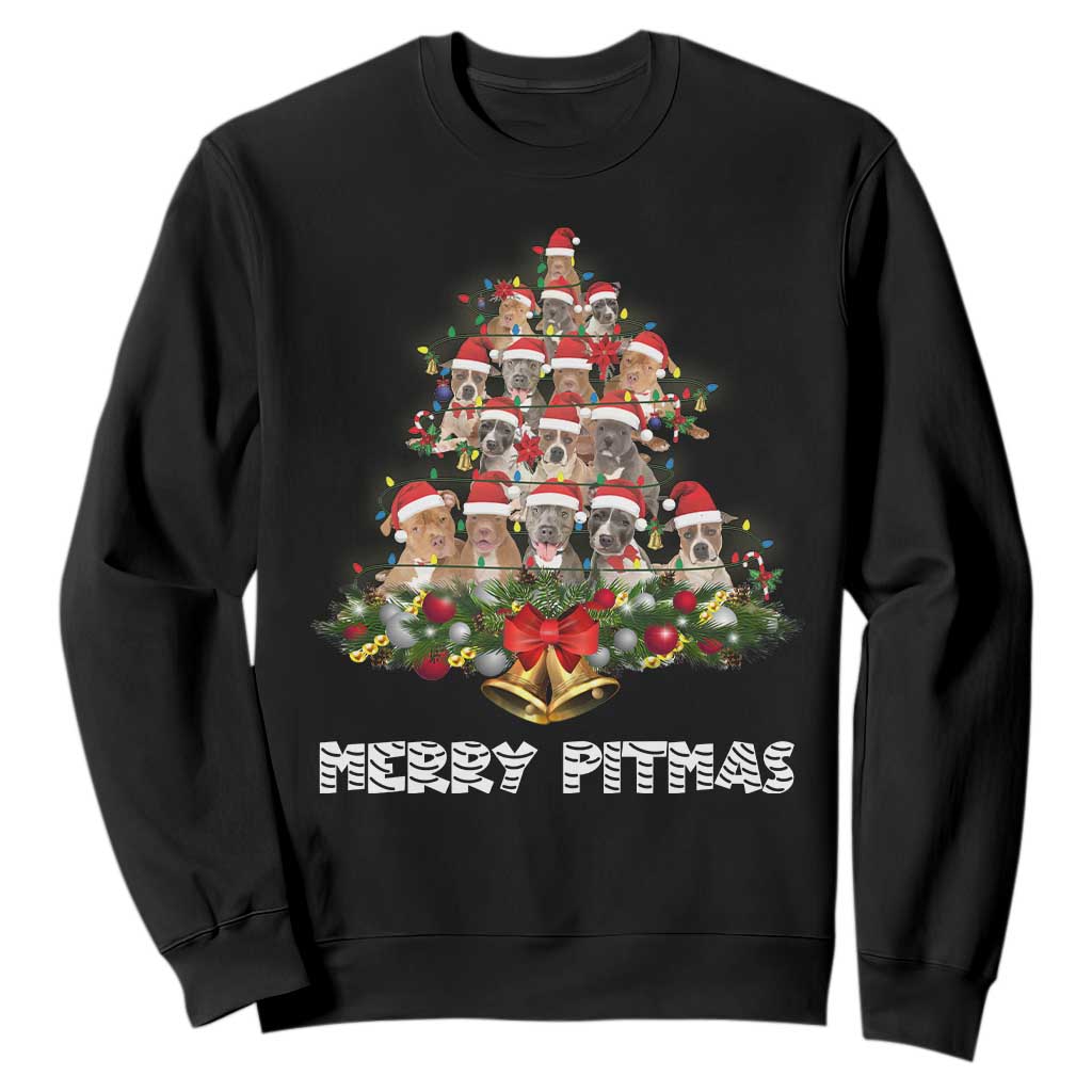 Funny Xmas Pitbull Sweatshirt Merry Pitmas Christmas Tree Dog Lover TS09 Black Print Your Wear