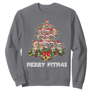 Funny Xmas Pitbull Sweatshirt Merry Pitmas Christmas Tree Dog Lover TS09 Charcoal Print Your Wear