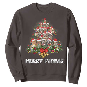 Funny Xmas Pitbull Sweatshirt Merry Pitmas Christmas Tree Dog Lover TS09 Dark Chocolate Print Your Wear