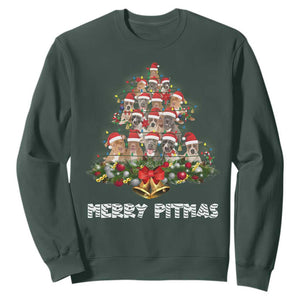 Funny Xmas Pitbull Sweatshirt Merry Pitmas Christmas Tree Dog Lover TS09 Dark Forest Green Print Your Wear