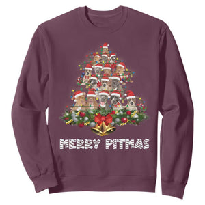 Funny Xmas Pitbull Sweatshirt Merry Pitmas Christmas Tree Dog Lover TS09 Maroon Print Your Wear