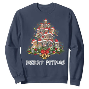 Funny Xmas Pitbull Sweatshirt Merry Pitmas Christmas Tree Dog Lover TS09 Navy Print Your Wear