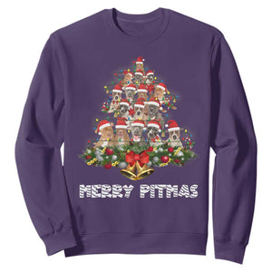 Funny Xmas Pitbull Sweatshirt Merry Pitmas Christmas Tree Dog Lover TS09 Purple Print Your Wear