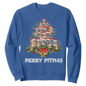 Funny Xmas Pitbull Sweatshirt Merry Pitmas Christmas Tree Dog Lover TS09 Royal Blue Print Your Wear