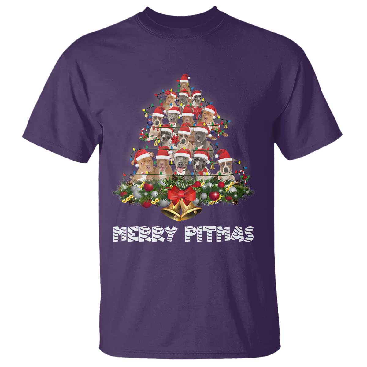 Funny Xmas Pitbull T Shirt Merry Pitmas Christmas Tree Dog Lover TS09 Purple Print Your Wear