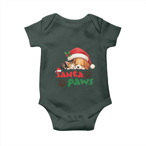 Funny Christmas Santa Paws Dogs And Cats Baby Onesie TS09 Dark Forest Green Print Your Wear