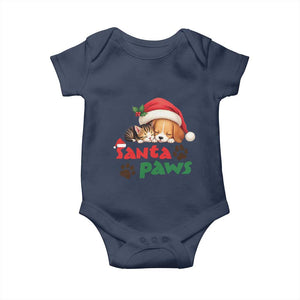 Funny Christmas Santa Paws Dogs And Cats Baby Onesie TS09 Navy Print Your Wear