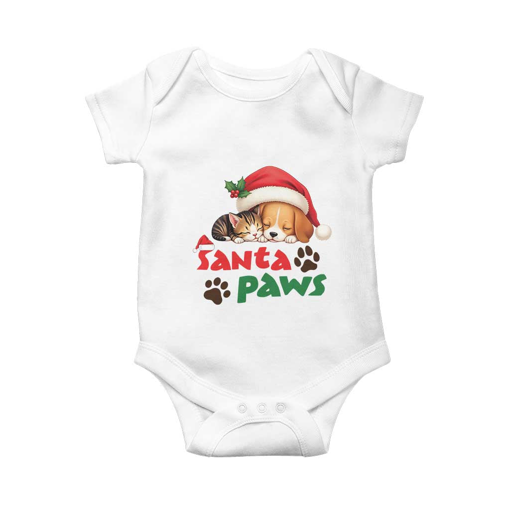 Funny Christmas Santa Paws Dogs And Cats Baby Onesie TS09 White Print Your Wear