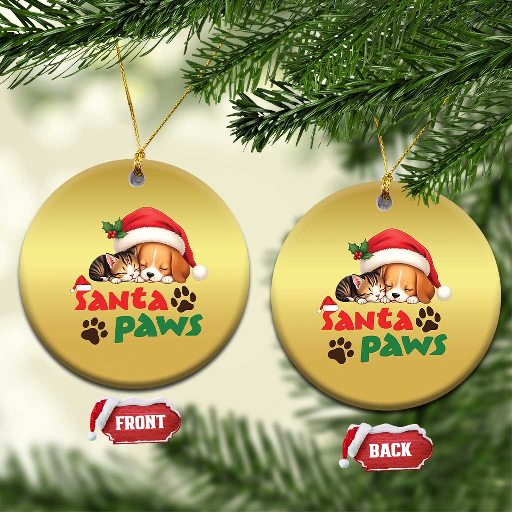 Funny Christmas Santa Paws Dogs And Cats Christmas Ornament TS09 Circle Gold Print Your Wear