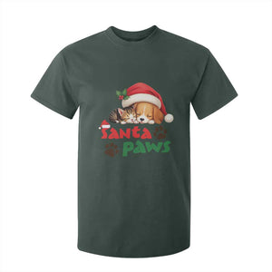 Funny Christmas Santa Paws Dogs And Cats T Shirt For Kid TS09 Dark Forest Green Print Your Wear