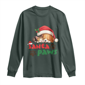 Funny Christmas Santa Paws Dogs And Cats Long Sleeve Shirt TS09 Dark Forest Green Print Your Wear