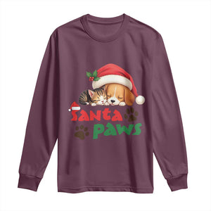 Funny Christmas Santa Paws Dogs And Cats Long Sleeve Shirt TS09 Maroon Print Your Wear