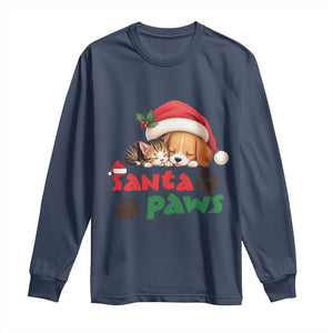 Funny Christmas Santa Paws Dogs And Cats Long Sleeve Shirt TS09 Navy Print Your Wear