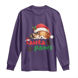 Funny Christmas Santa Paws Dogs And Cats Long Sleeve Shirt TS09 Purple Print Your Wear