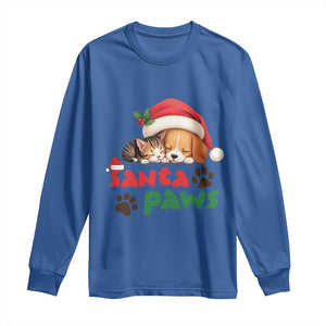 Funny Christmas Santa Paws Dogs And Cats Long Sleeve Shirt TS09 Royal Blue Print Your Wear