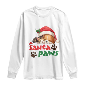 Funny Christmas Santa Paws Dogs And Cats Long Sleeve Shirt TS09 White Print Your Wear