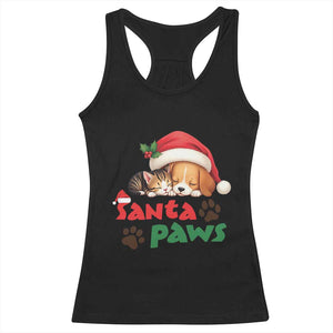 Funny Christmas Santa Paws Dogs And Cats Racerback Tank Top TS09 Black Print Your Wear