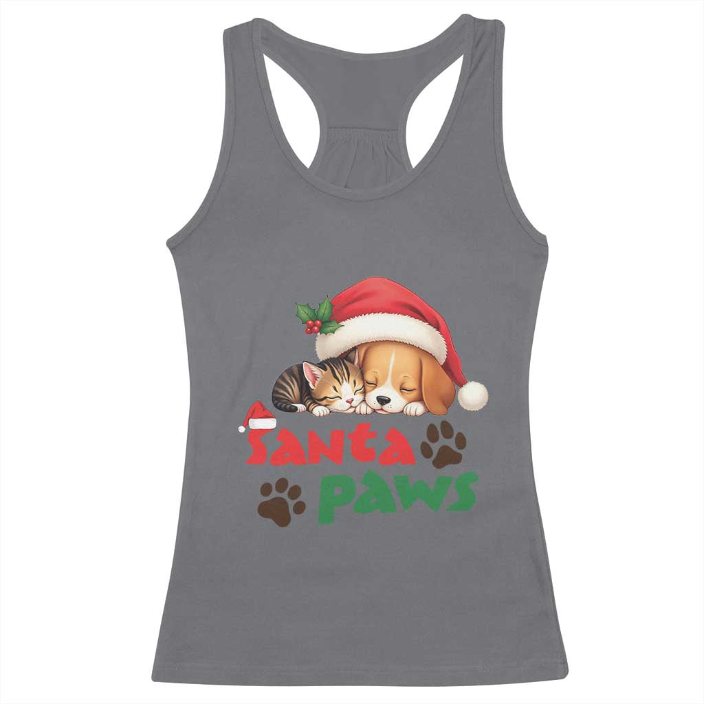 Funny Christmas Santa Paws Dogs And Cats Racerback Tank Top TS09 Charcoal Print Your Wear