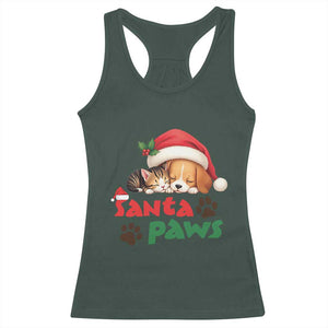 Funny Christmas Santa Paws Dogs And Cats Racerback Tank Top TS09 Dark Forest Green Print Your Wear