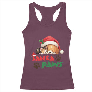 Funny Christmas Santa Paws Dogs And Cats Racerback Tank Top TS09 Maroon Print Your Wear