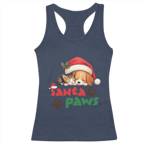 Funny Christmas Santa Paws Dogs And Cats Racerback Tank Top TS09 Navy Print Your Wear