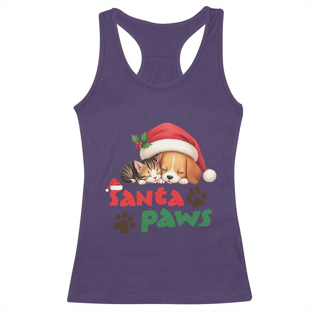 Funny Christmas Santa Paws Dogs And Cats Racerback Tank Top TS09 Purple Print Your Wear