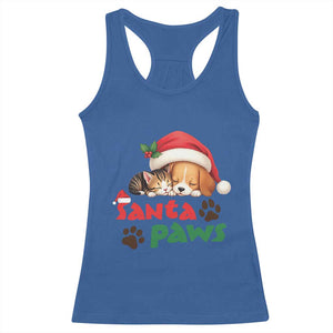 Funny Christmas Santa Paws Dogs And Cats Racerback Tank Top TS09 Royal Blue Print Your Wear