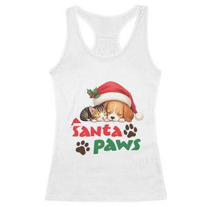 Funny Christmas Santa Paws Dogs And Cats Racerback Tank Top TS09 White Print Your Wear