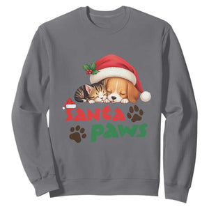 Funny Christmas Santa Paws Dogs And Cats Sweatshirt TS09 Charcoal Print Your Wear