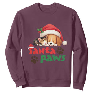 Funny Christmas Santa Paws Dogs And Cats Sweatshirt TS09 Maroon Print Your Wear