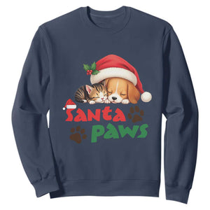 Funny Christmas Santa Paws Dogs And Cats Sweatshirt TS09 Navy Print Your Wear