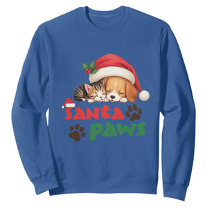 Funny Christmas Santa Paws Dogs And Cats Sweatshirt TS09 Royal Blue Print Your Wear